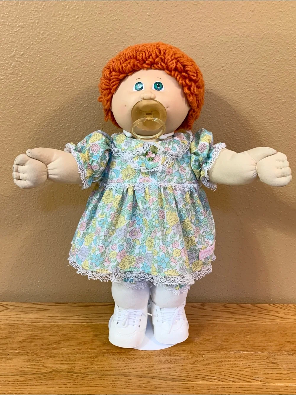 Vintage Cabbage Patch Kids Doll With Pacifier Red Poodle Hair Single Ponytail